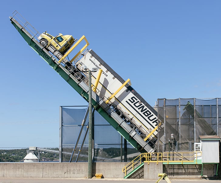 Sunbury transport truck on an inclined lift